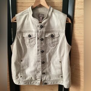 ♦️ CHICO’S Sleeveless Vest Sz 0 beige khaki denim neutral EUC